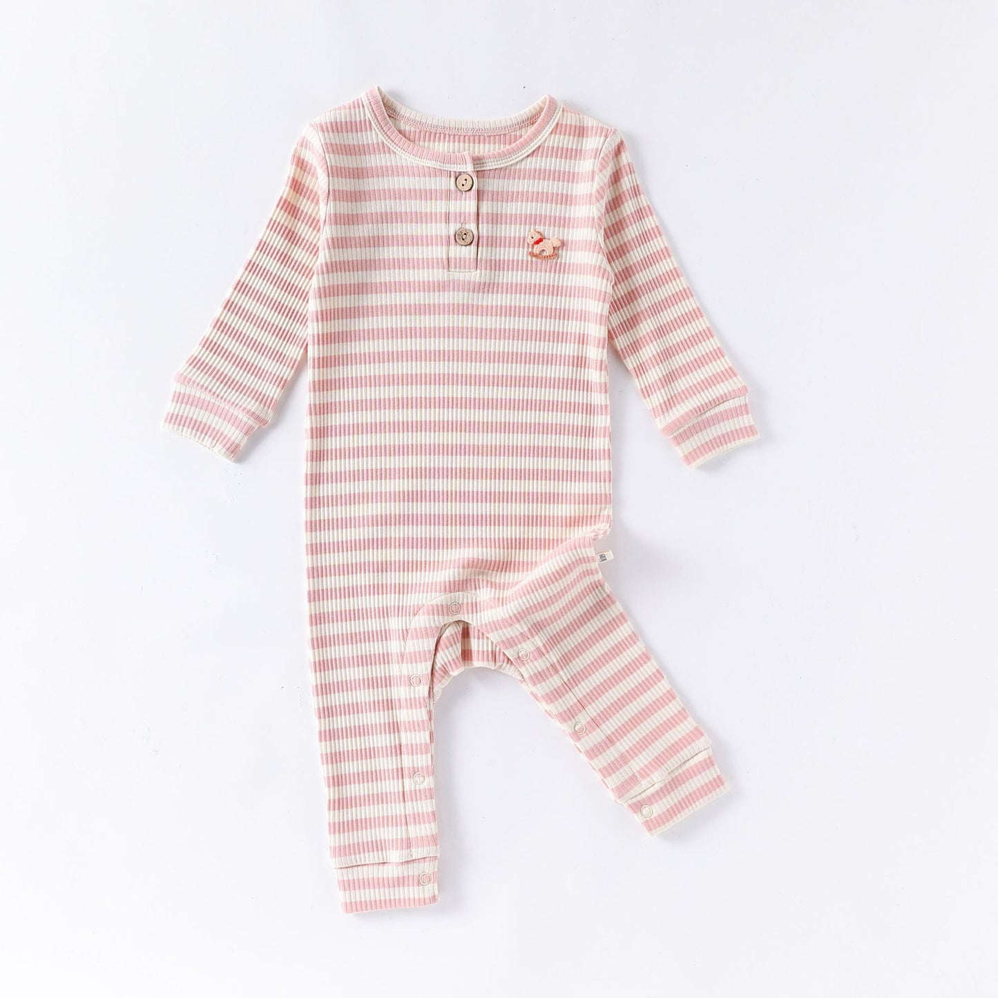 Lenzing Modal Long-Sleeve Romper モダール 長袖ロンパース【mh0012325】 66cm / Pink stripe mamahalo shop