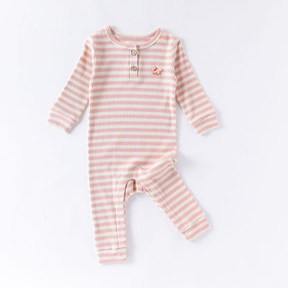Lenzing Modal Long-Sleeve Romper モダール 長袖ロンパース【mh0012325】 66cm / Pink stripe mamahalo shop