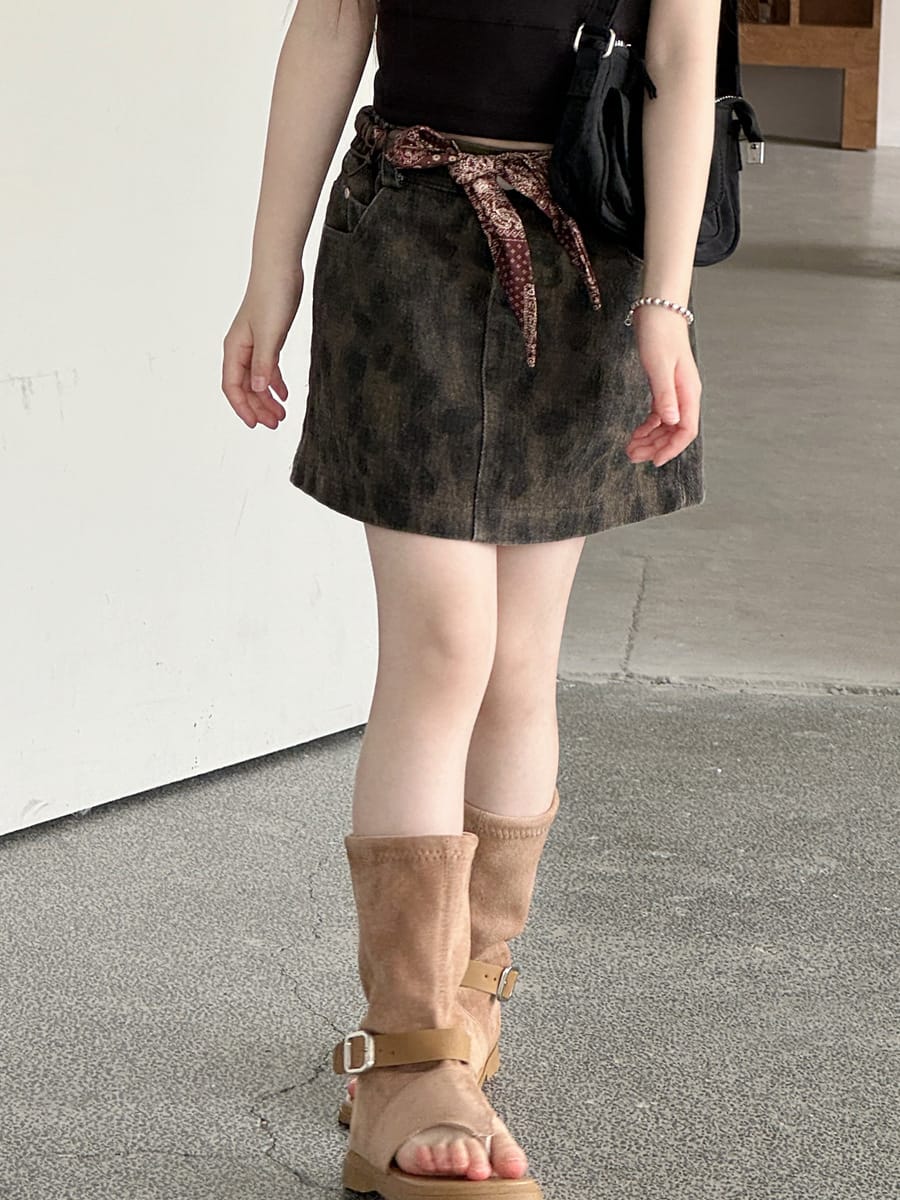 Leopard Denim Skirt レオパード 台形スカート【mh0013073】 mamahalo kids スカート