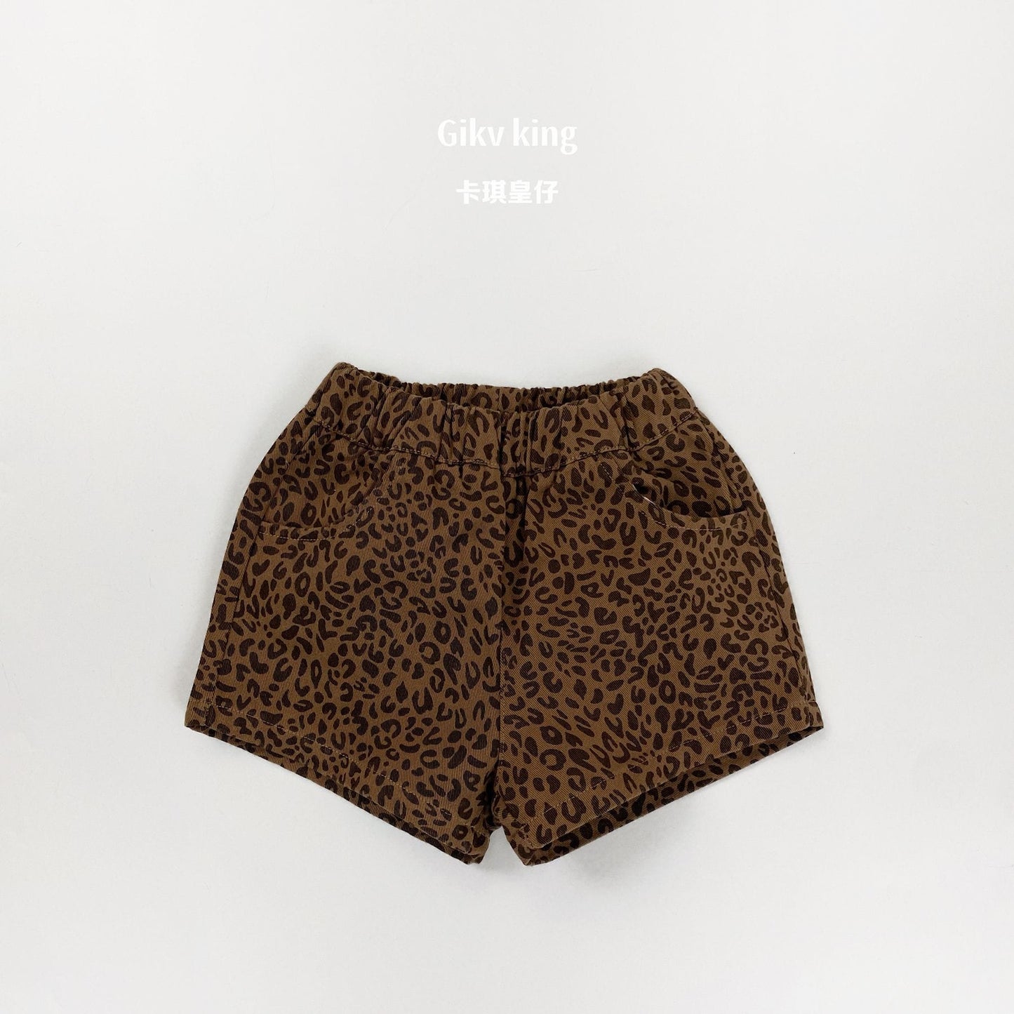 Leopard Patterned Cotton Shorts レオパード ショートパンツ【mh0013475】 Coffee / 80cm Gikv king ハーフパンツ・ショートパンツ