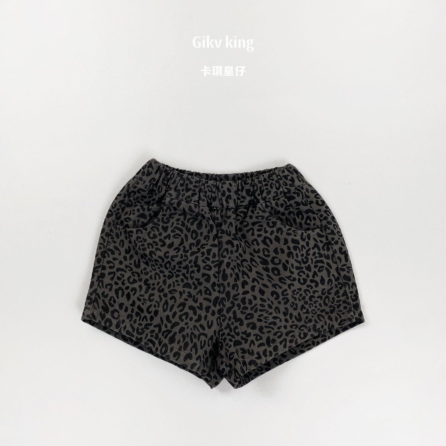 Leopard Patterned Cotton Shorts レオパード ショートパンツ【mh0013475】 Gray / 80cm Gikv king ハーフパンツ・ショートパンツ