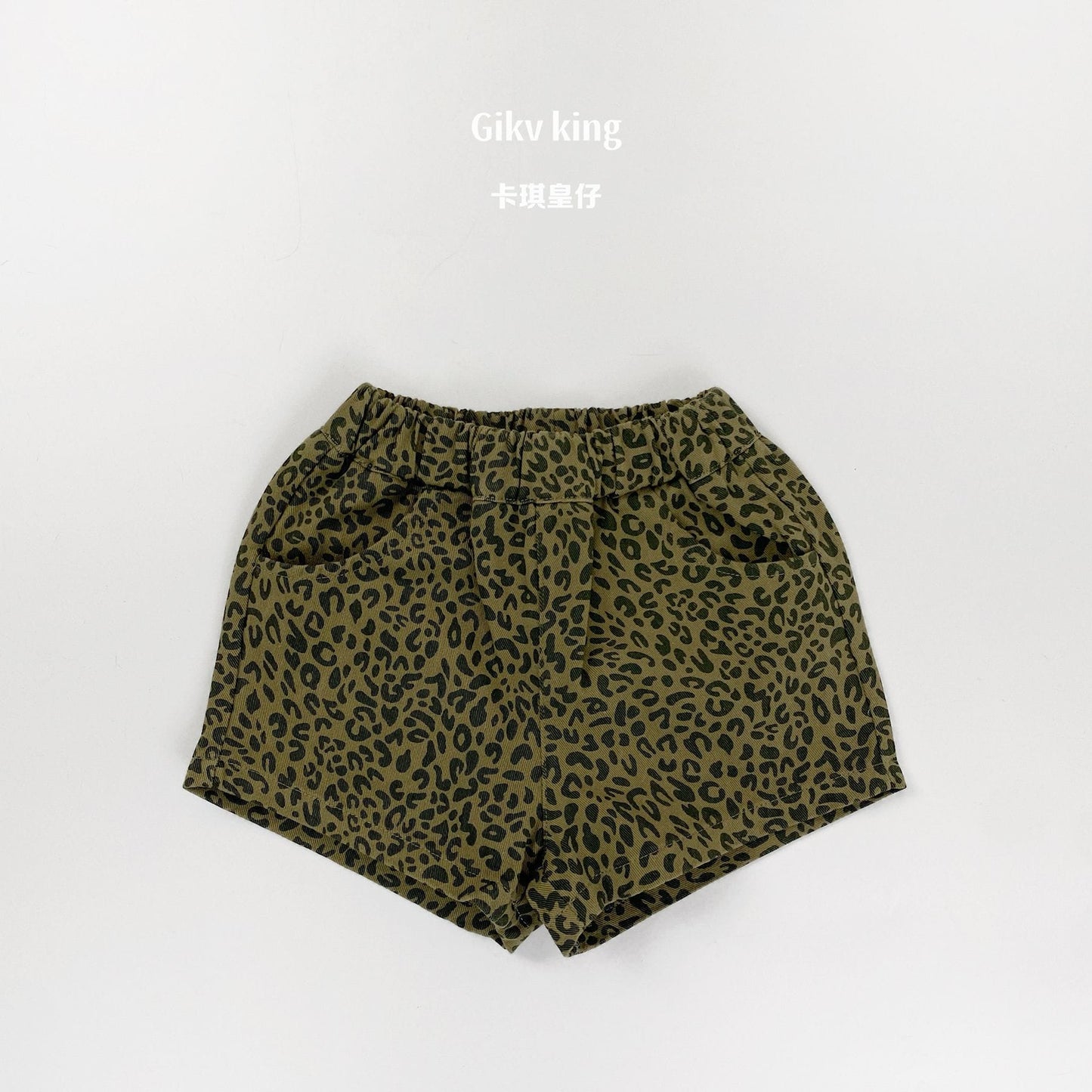 Leopard Patterned Cotton Shorts レオパード ショートパンツ【mh0013475】 Green / 80cm Gikv king ハーフパンツ・ショートパンツ