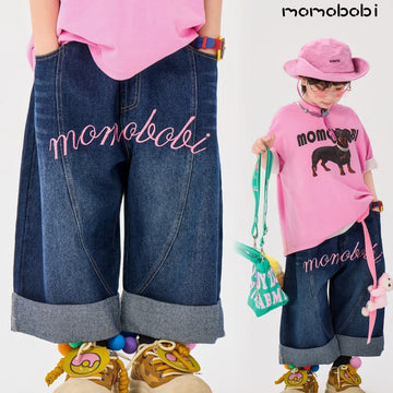 Letter Embroidered Denim Pants 刺繍 デニムパンツ【mh0013003】 momobobi デニムパンツ
