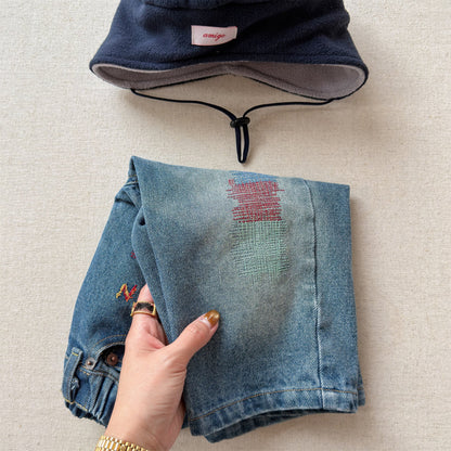 Letter Embroidery Distressed Jeans 刺繍 ダメージ デニムパンツ【mh0012475】 ADbaby デニムパンツ