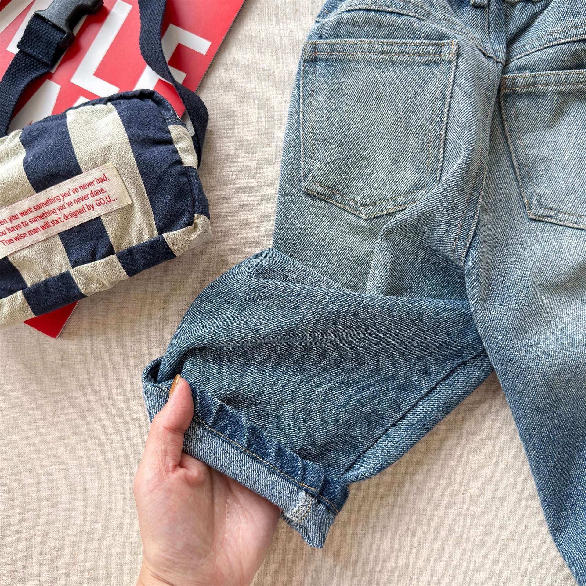 Letter Embroidery Distressed Jeans 刺繍 ダメージ デニムパンツ【mh0012475】 ADbaby デニムパンツ