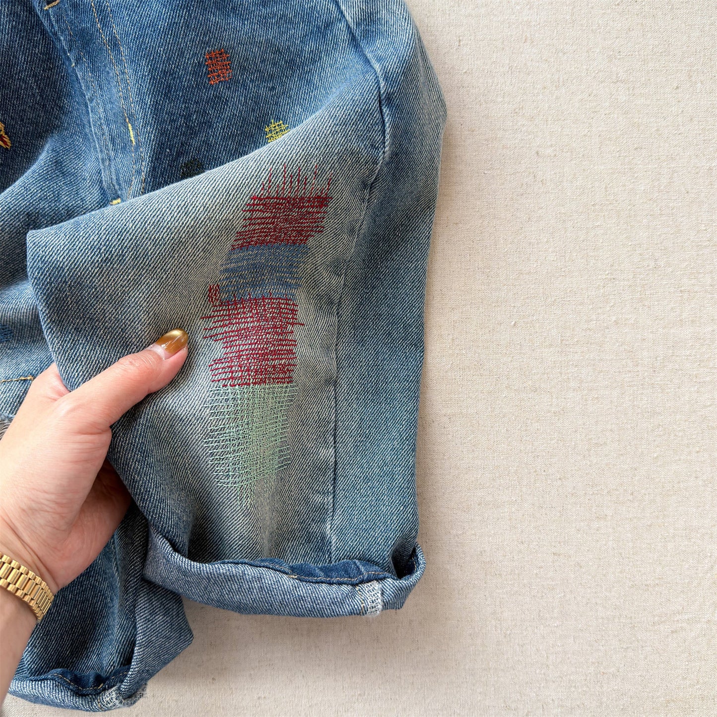 Letter Embroidery Distressed Jeans 刺繍 ダメージ デニムパンツ【mh0012475】 ADbaby デニムパンツ
