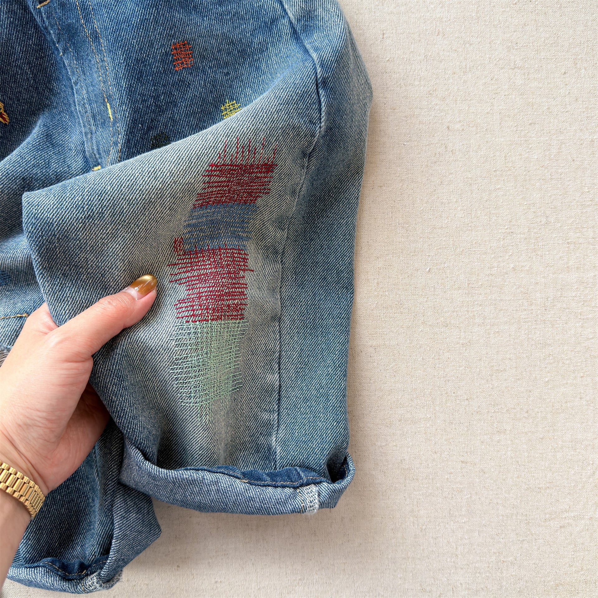 Letter Embroidery Distressed Jeans 刺繍 ダメージ デニムパンツ【mh0012475】 ADbaby デニムパンツ