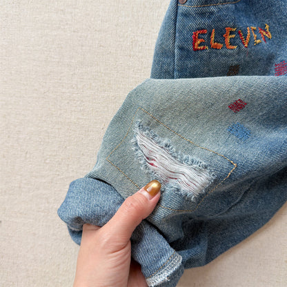 Letter Embroidery Distressed Jeans 刺繍 ダメージ デニムパンツ【mh0012475】 ADbaby デニムパンツ