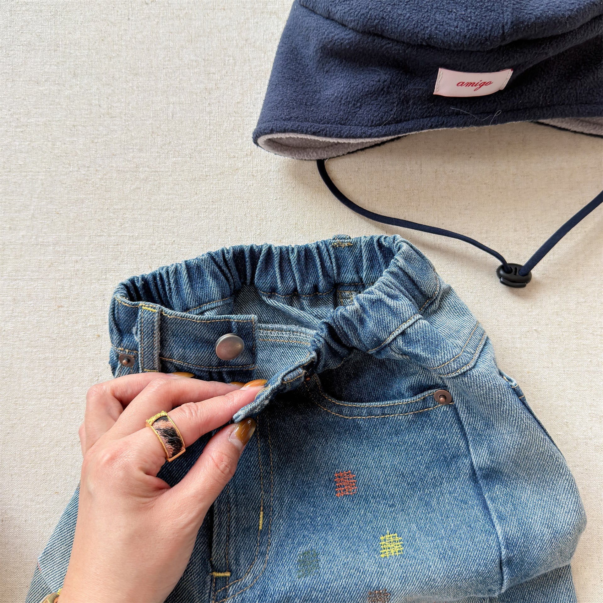 Letter Embroidery Distressed Jeans 刺繍 ダメージ デニムパンツ【mh0012475】 ADbaby デニムパンツ