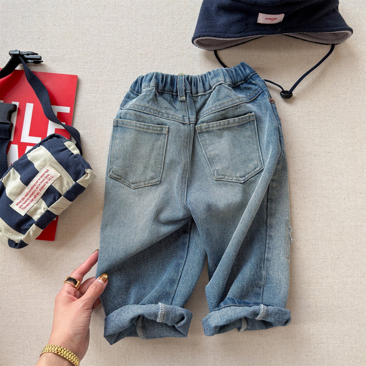 Letter Embroidery Distressed Jeans 刺繍 ダメージ デニムパンツ【mh0012475】 ADbaby デニムパンツ