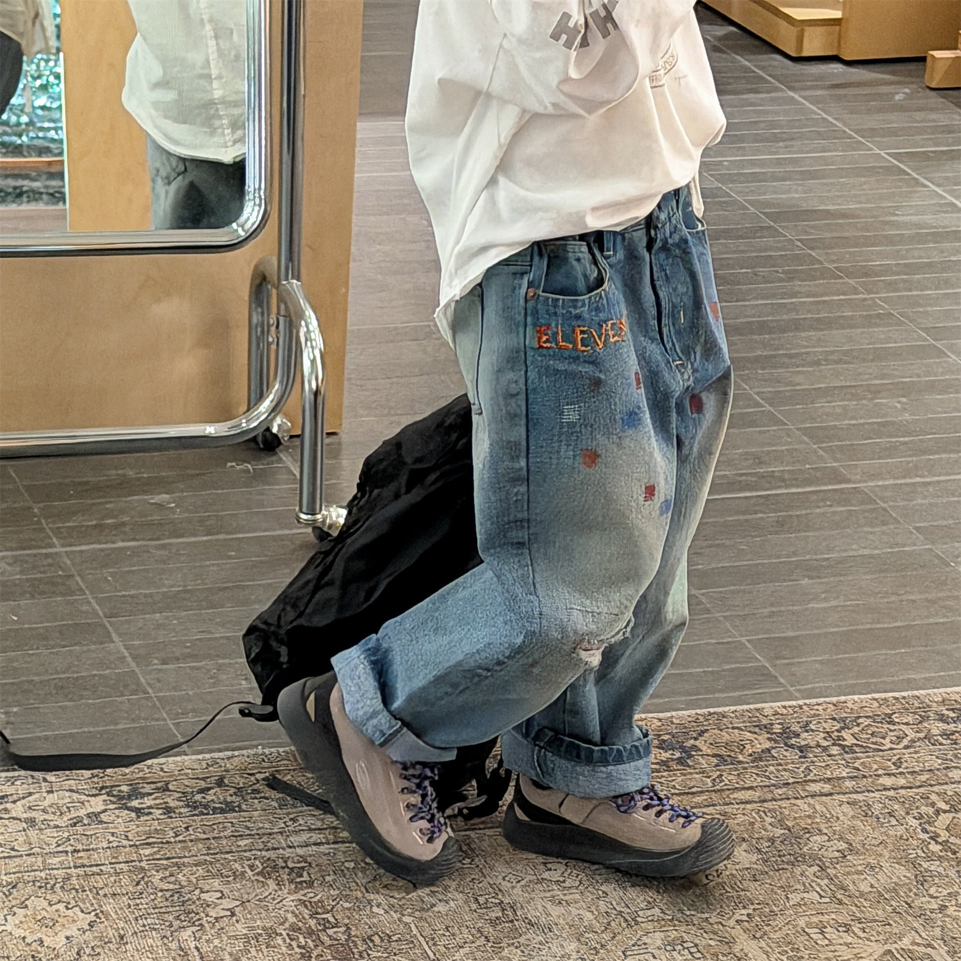 Letter Embroidery Distressed Jeans 刺繍 ダメージ デニムパンツ【mh0012475】 ADbaby デニムパンツ