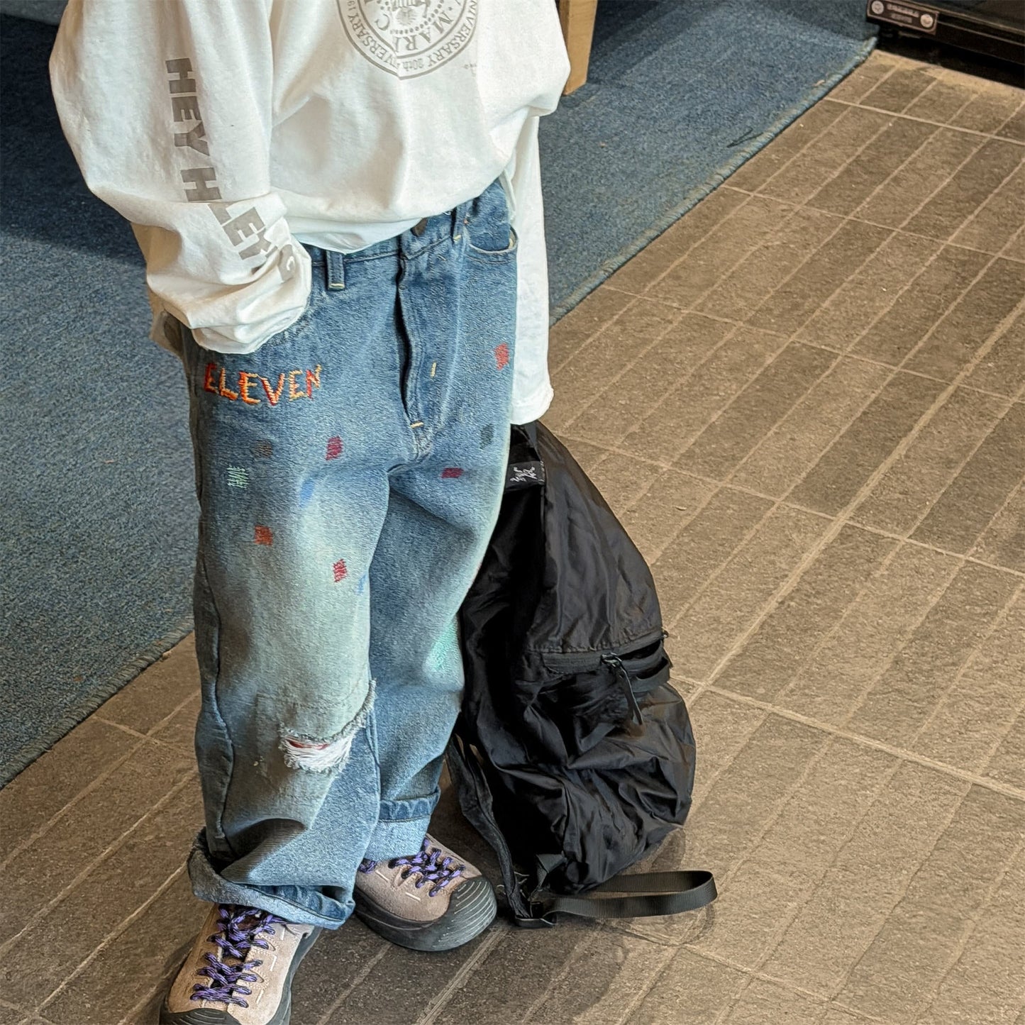 Letter Embroidery Distressed Jeans 刺繍 ダメージ デニムパンツ【mh0012475】 ADbaby デニムパンツ