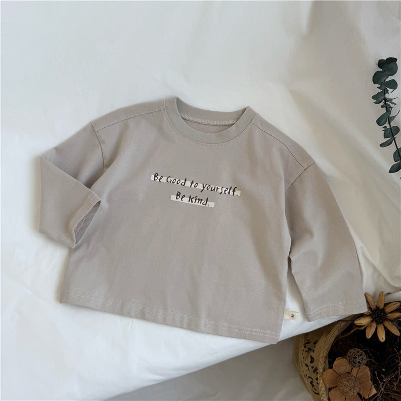 Letter Print Cotton Long Sleeve T 英字プリント 長袖Tシャツ【mh0012269】 Beige Apricot / 80cm GL-Kids