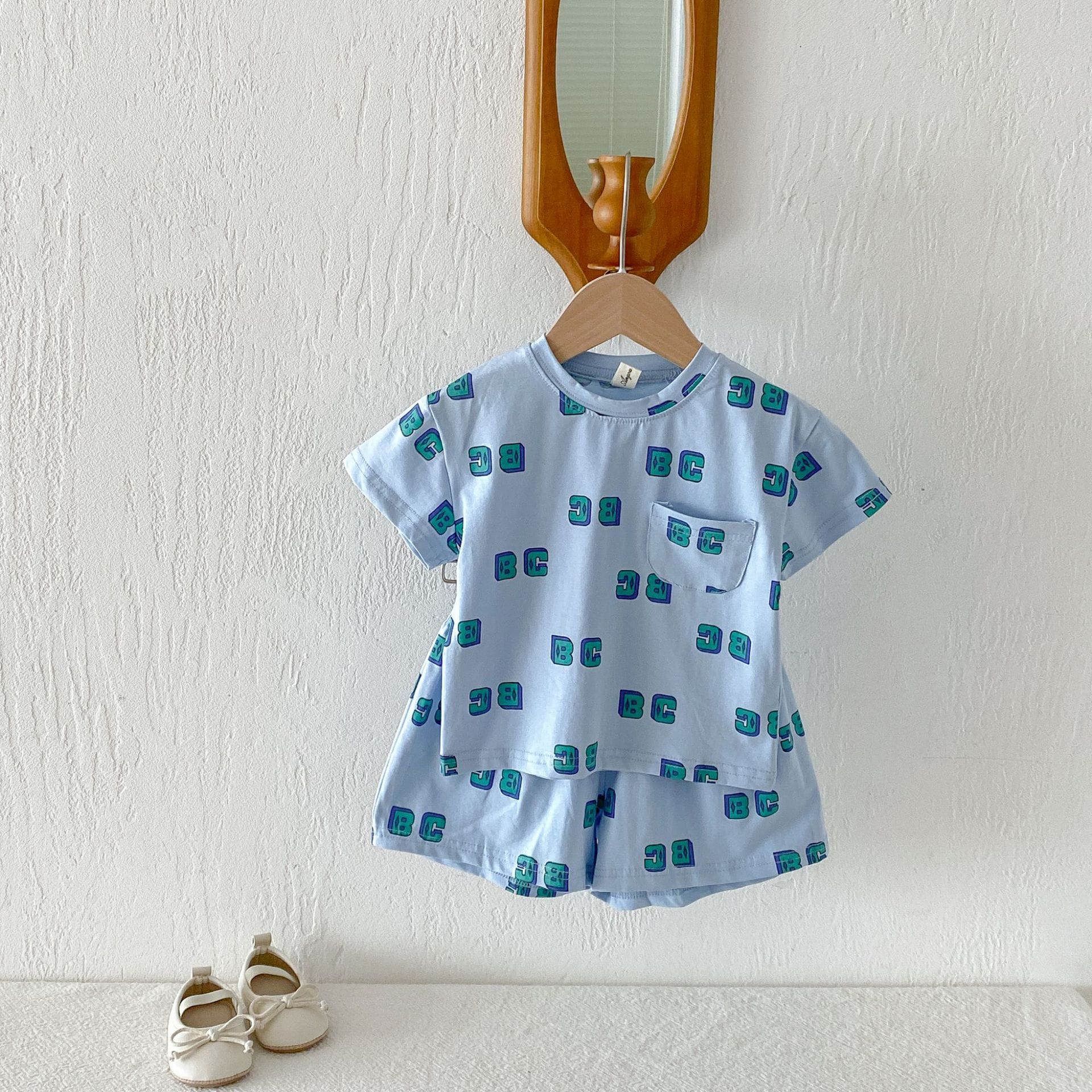Letter Print Short Sleeve Shorts Set レタープリント 半袖 セットアップ【mh0012721】 angou 半袖セットアップ