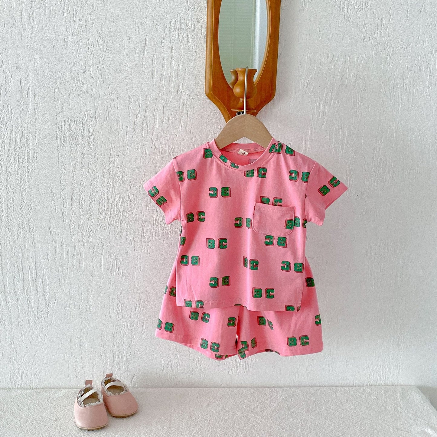 Letter Print Short Sleeve Shorts Set レタープリント 半袖 セットアップ【mh0012721】 angou 半袖セットアップ