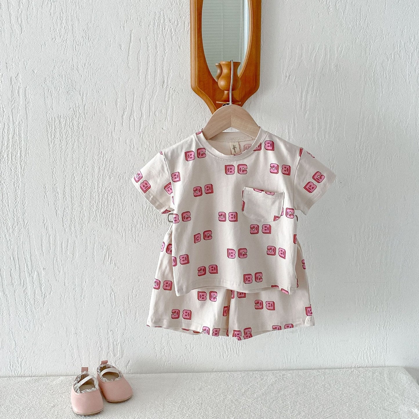 Letter Print Short Sleeve Shorts Set レタープリント 半袖 セットアップ【mh0012721】 angou 半袖セットアップ