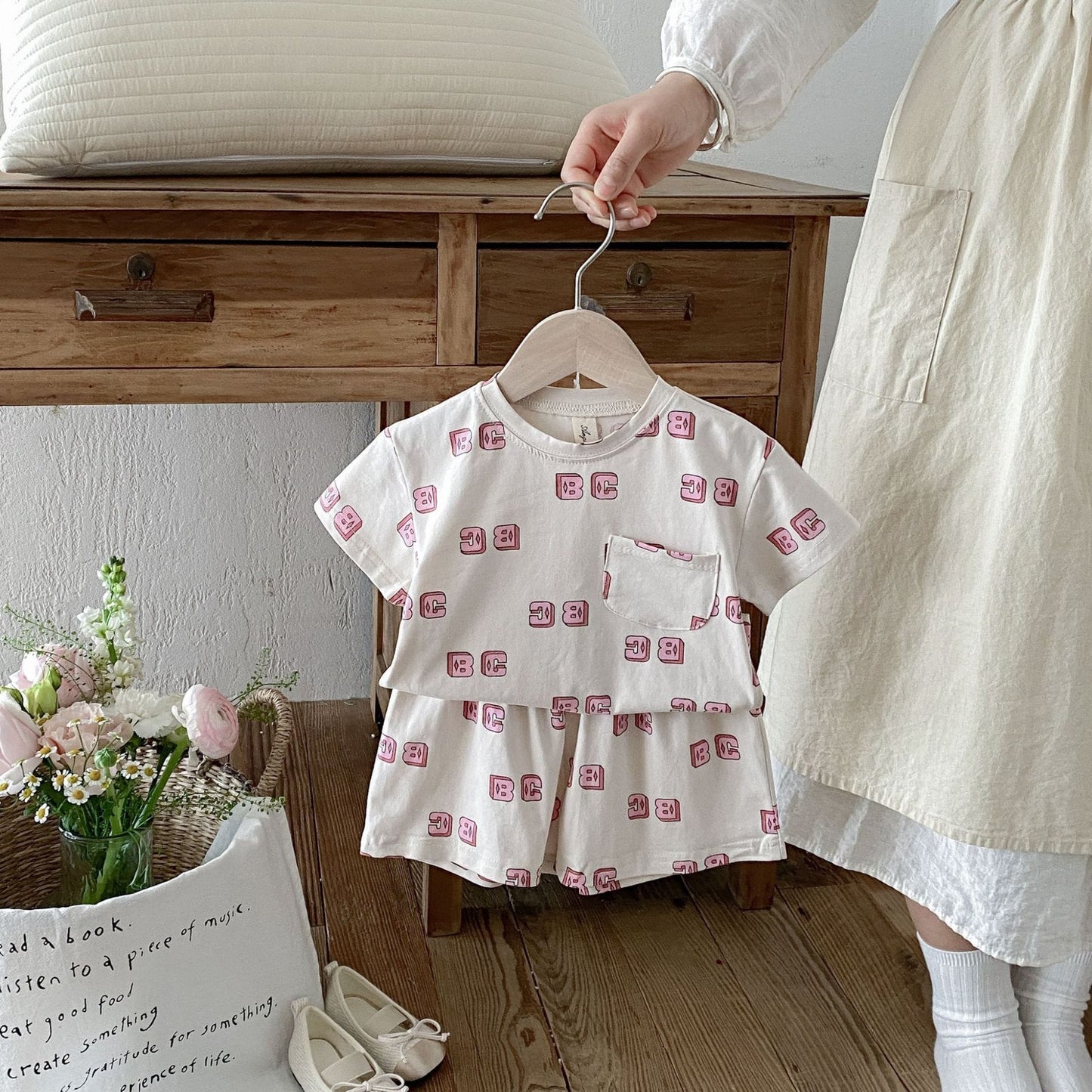Letter Print Short Sleeve Shorts Set レタープリント 半袖 セットアップ【mh0012721】 angou 半袖セットアップ