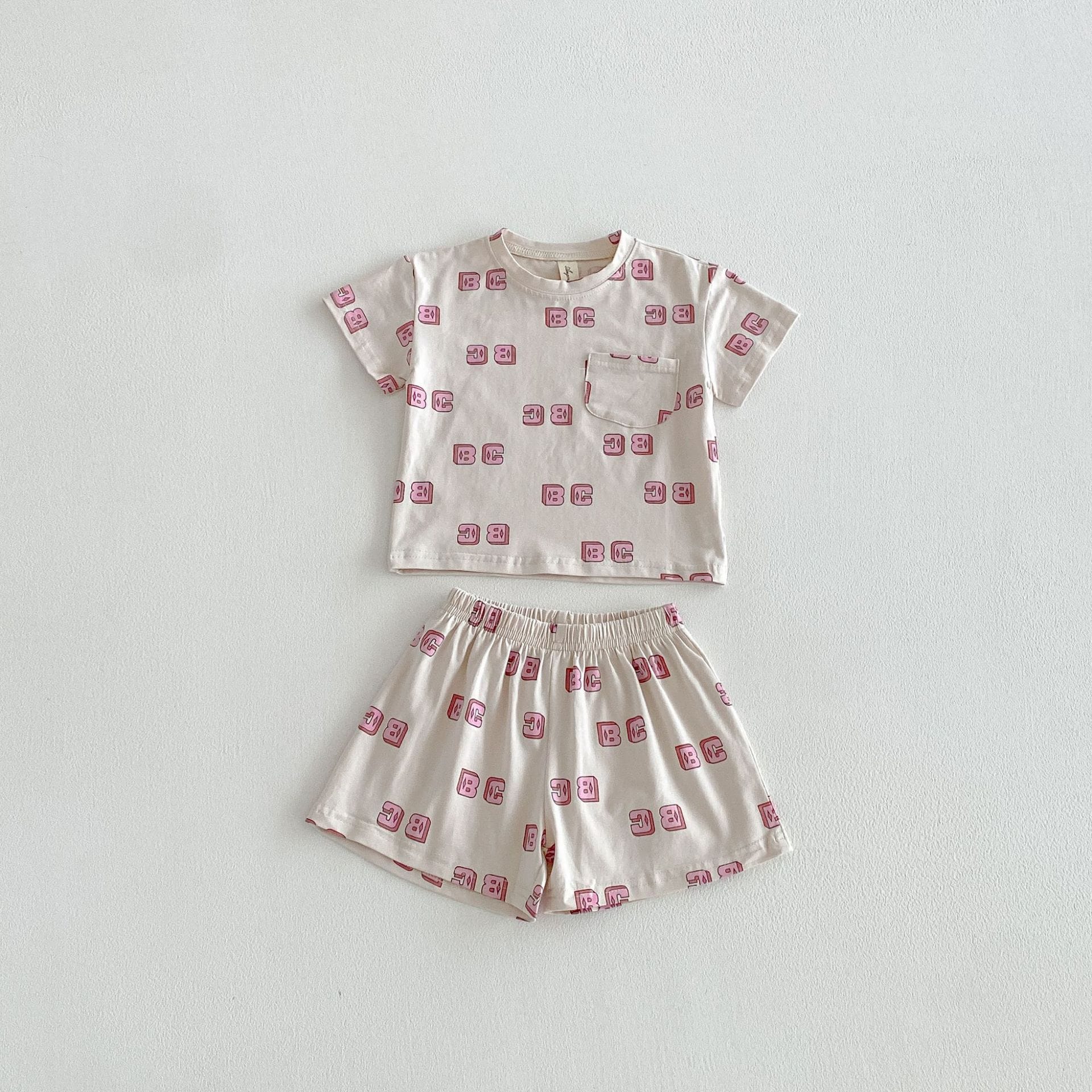 Letter Print Short Sleeve Shorts Set レタープリント 半袖 セットアップ【mh0012721】 Apricot / 80cm angou 半袖セットアップ