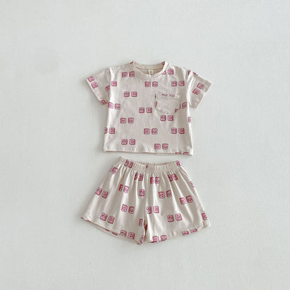Letter Print Short Sleeve Shorts Set レタープリント 半袖 セットアップ【mh0012721】 Apricot / 80cm angou 半袖セットアップ