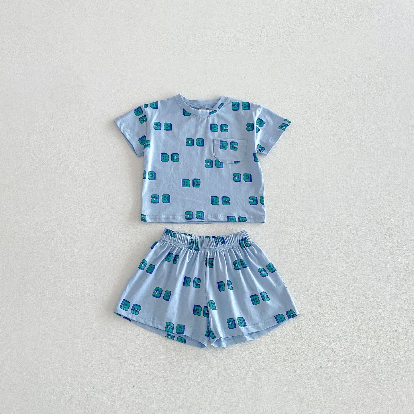 Letter Print Short Sleeve Shorts Set レタープリント 半袖 セットアップ【mh0012721】 Light Blue / 80cm angou 半袖セットアップ