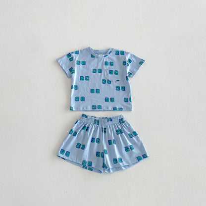Letter Print Short Sleeve Shorts Set レタープリント 半袖 セットアップ【mh0012721】 Light Blue / 80cm angou 半袖セットアップ