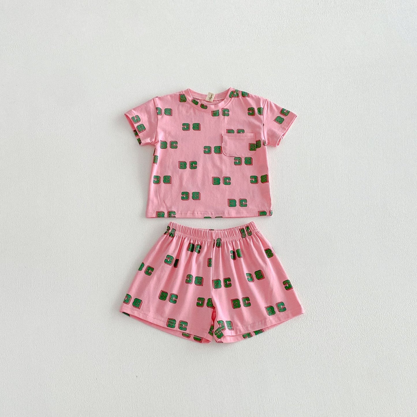 Letter Print Short Sleeve Shorts Set レタープリント 半袖 セットアップ【mh0012721】 Pink / 80cm angou 半袖セットアップ