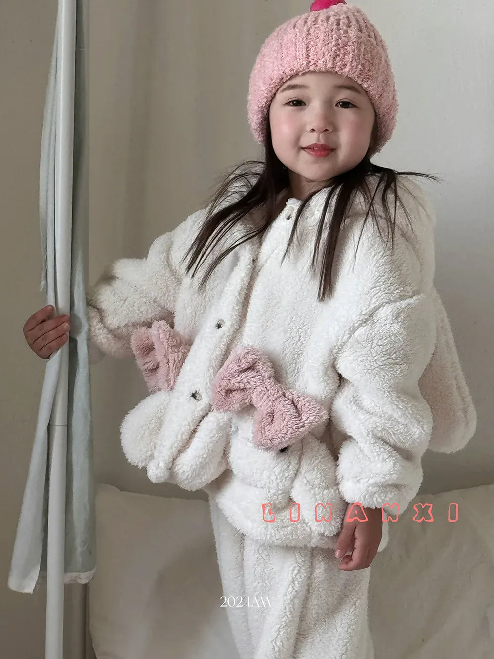 長袖パジャマ キッズセットアップ 2点セット フリースうさ耳フーディうさぎバニー長袖ジャケット+ロングパンツ ルームウェア【mh0008250】