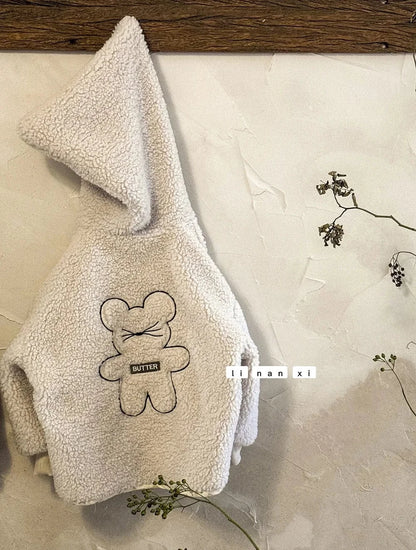 ショートコート・ジャケット・ジャンパー Apricot / 90cm 24M キッズアウター バックベアくま刺繍ボアフリースフーディジャケットコート【mh0008086】
