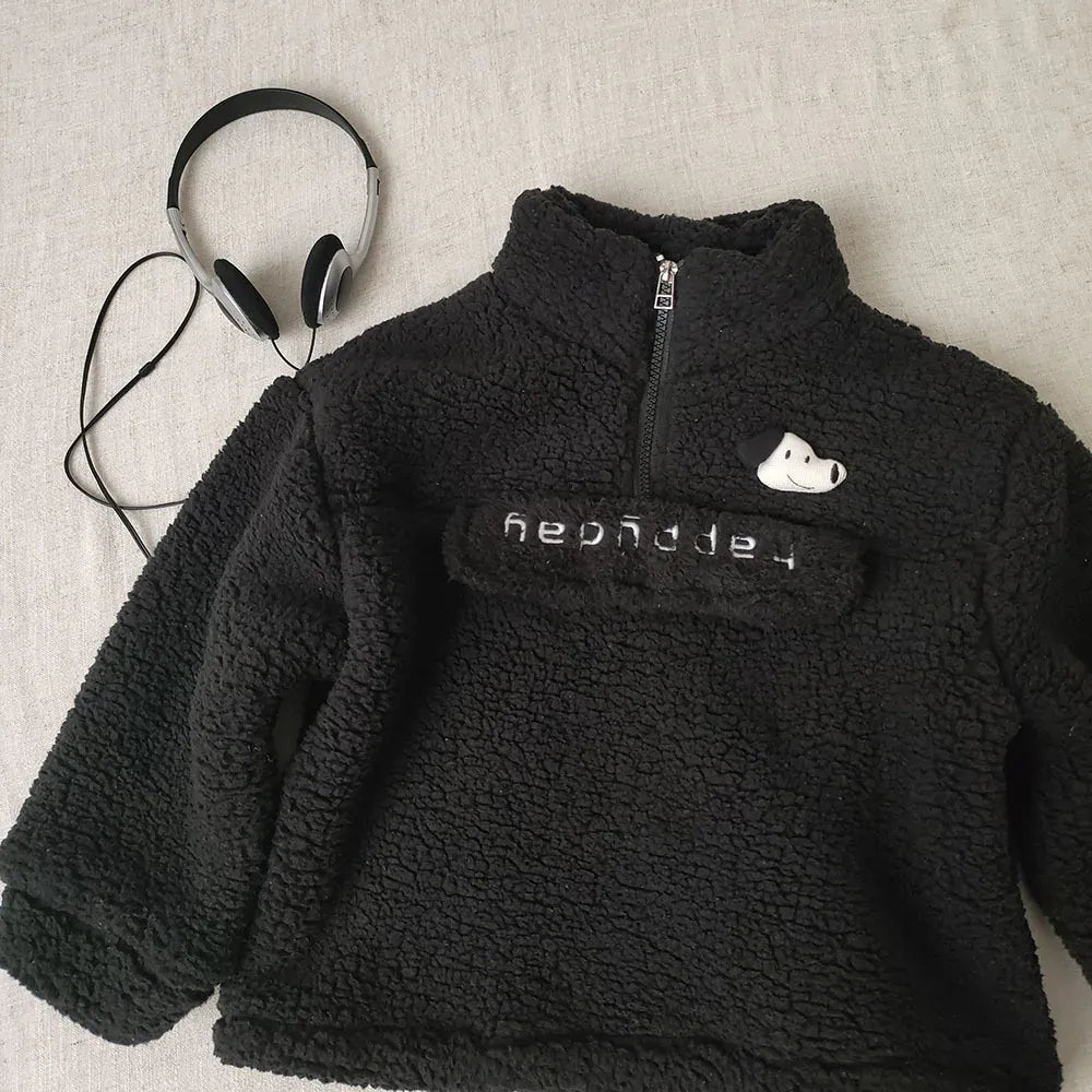 トレーナー・フーディ Black / 24M  90CM キッズトップス ボアフリース刺繍ハーフジップ長袖プルオーバー【mh0008384】