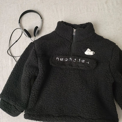 トレーナー・フーディ Black / 24M  90CM キッズトップス ボアフリース刺繍ハーフジップ長袖プルオーバー【mh0008384】