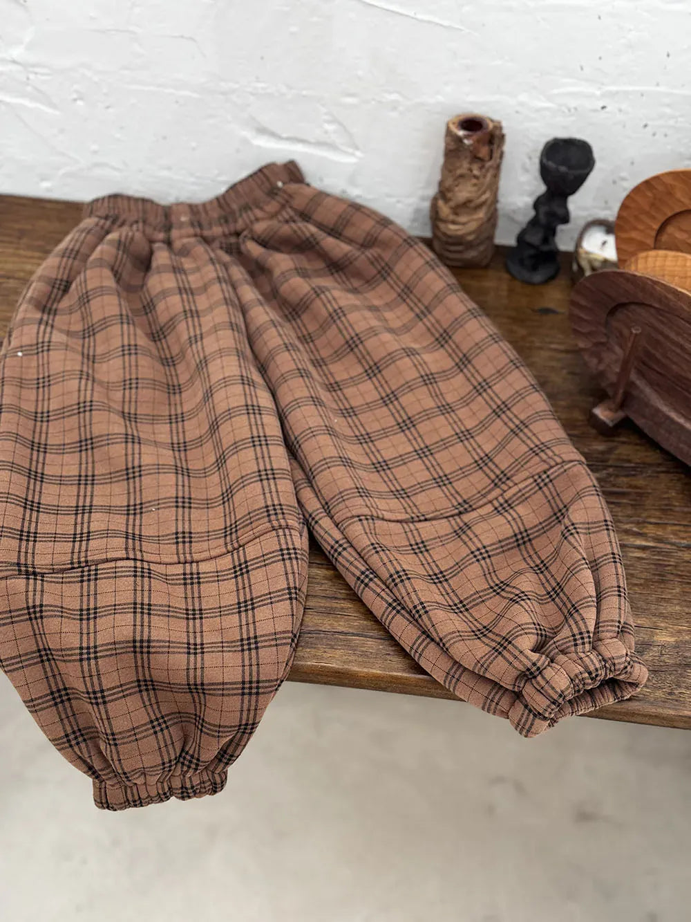 ロングパンツ・スウェットパンツ brown plaid / 24M  90CM キッズパンツ 水玉ドット/チェック/ストライププリント裏フリースロングスウェットパンツ【mh0008368】