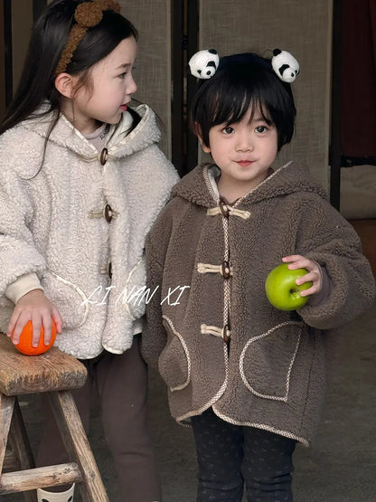 ショートコート・ジャケット・ジャンパー キッズアウター バックベアくま刺繍ボアフリースフーディジャケットコート【mh0008086】