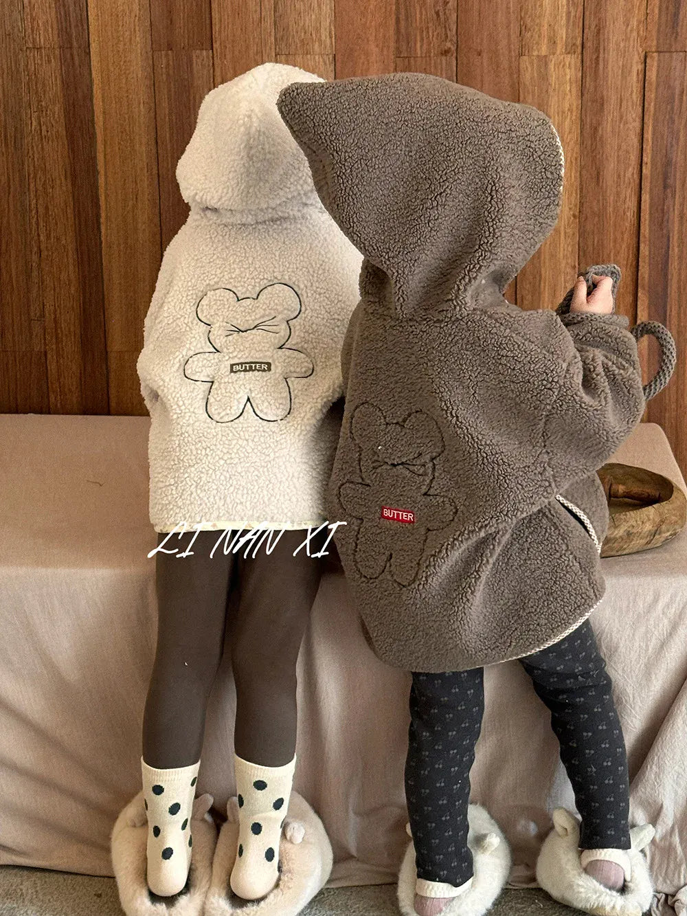 ショートコート・ジャケット・ジャンパー キッズアウター バックベアくま刺繍ボアフリースフーディジャケットコート【mh0008086】