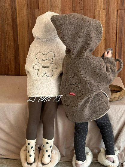 ショートコート・ジャケット・ジャンパー キッズアウター バックベアくま刺繍ボアフリースフーディジャケットコート【mh0008086】
