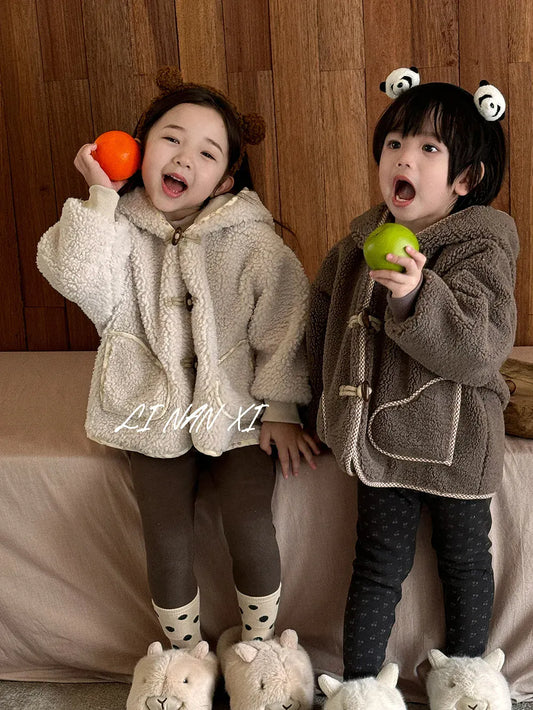 ショートコート・ジャケット・ジャンパー キッズアウター バックベアくま刺繍ボアフリースフーディジャケットコート【mh0008086】