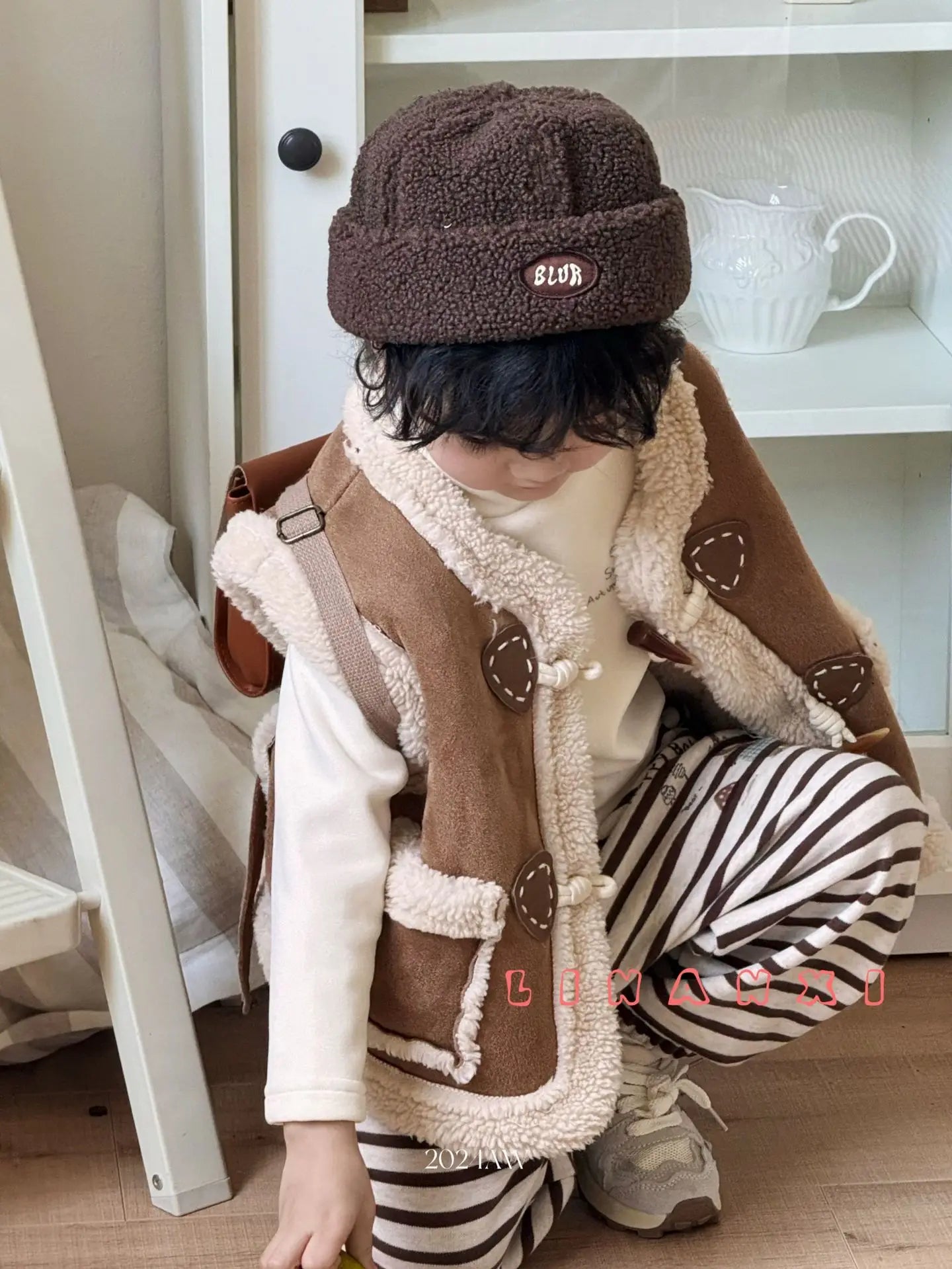 ベスト キッズベスト ボアフリースダッフルボタンフェイクムートンアウターベスト【mh0008163】