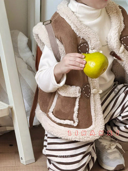 ベスト キッズベスト ボアフリースダッフルボタンフェイクムートンアウターベスト【mh0008163】