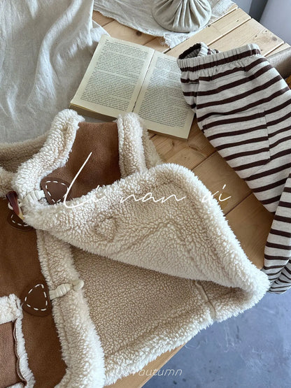 ベスト キッズベスト ボアフリースダッフルボタンフェイクムートンアウターベスト【mh0008163】