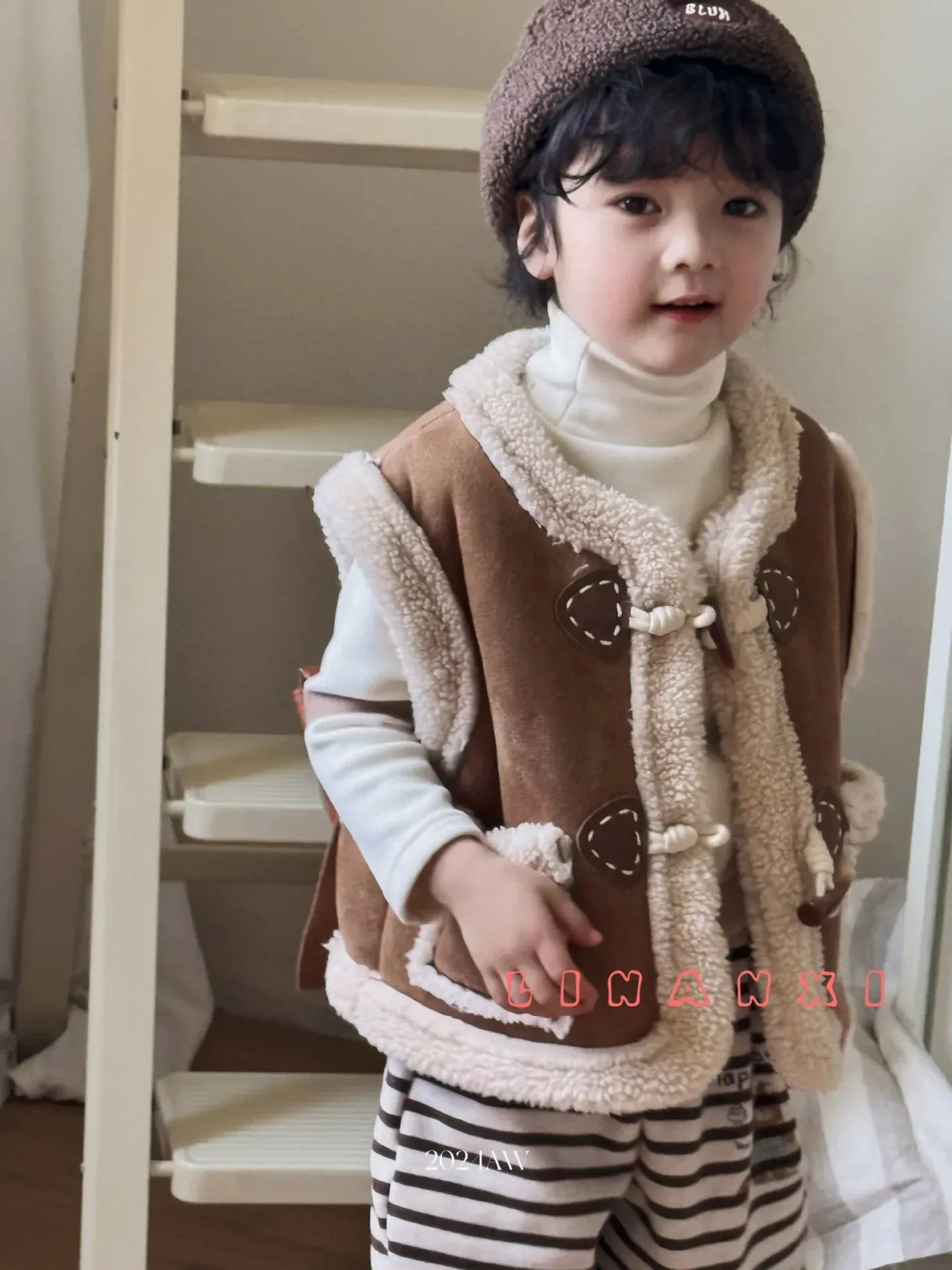 ベスト キッズベスト ボアフリースダッフルボタンフェイクムートンアウターベスト【mh0008163】