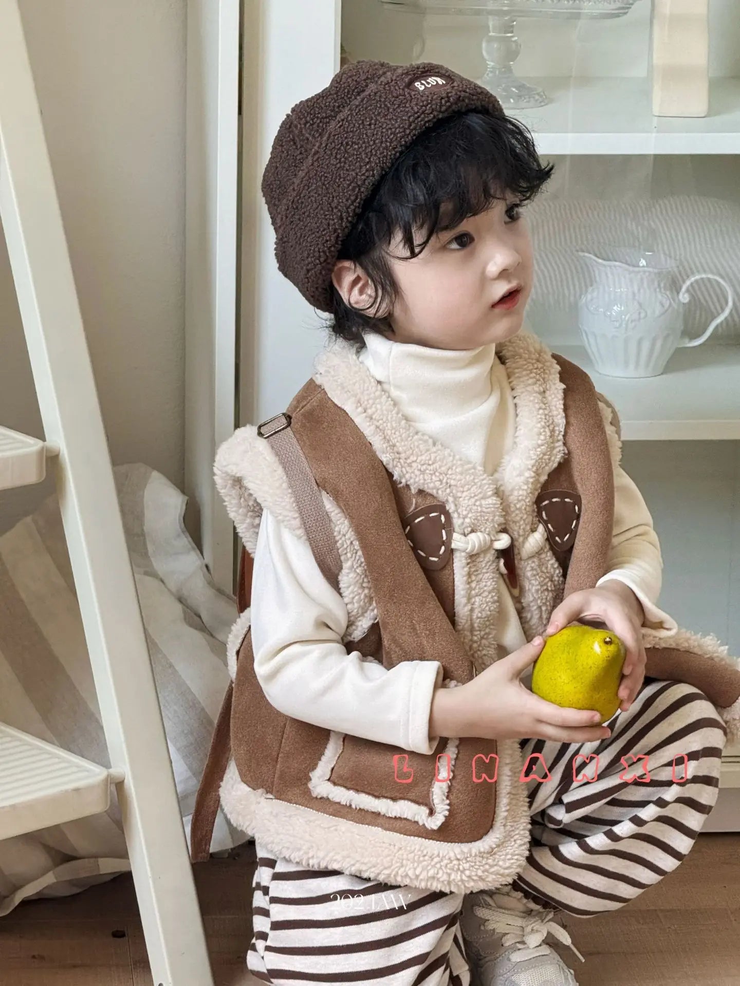 ベスト キッズベスト ボアフリースダッフルボタンフェイクムートンアウターベスト【mh0008163】