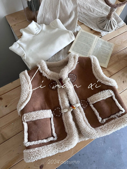 ベスト キッズベスト ボアフリースダッフルボタンフェイクムートンアウターベスト【mh0008163】