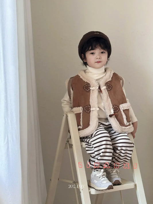 ベスト キッズベスト ボアフリースダッフルボタンフェイクムートンアウターベスト【mh0008163】