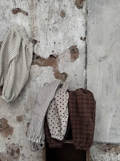 ロングパンツ・スウェットパンツ キッズパンツ 水玉ドット/チェック/ストライププリント裏フリースロングスウェットパンツ【mh0008368】