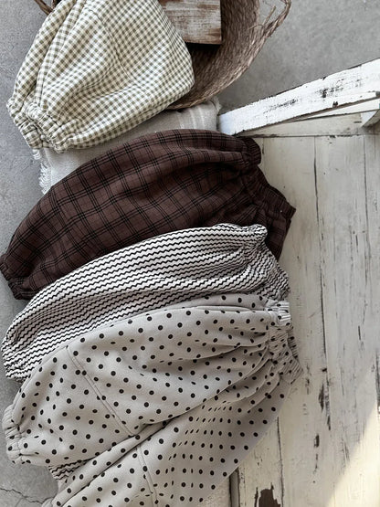 ロングパンツ・スウェットパンツ キッズパンツ 水玉ドット/チェック/ストライププリント裏フリースロングスウェットパンツ【mh0008368】