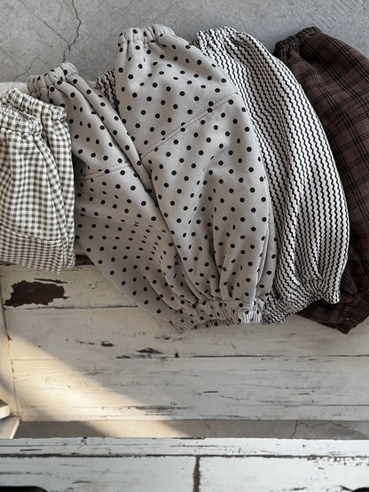 ロングパンツ・スウェットパンツ キッズパンツ 水玉ドット/チェック/ストライププリント裏フリースロングスウェットパンツ【mh0008368】