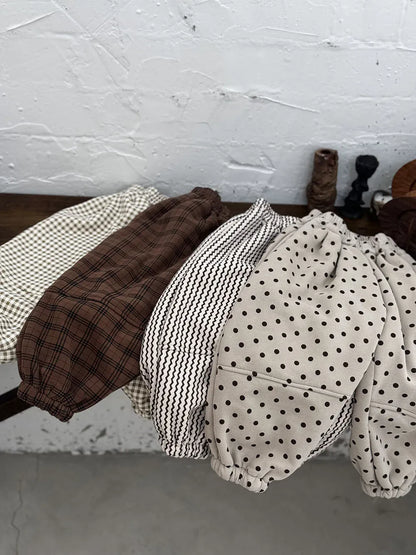 ロングパンツ・スウェットパンツ キッズパンツ 水玉ドット/チェック/ストライププリント裏フリースロングスウェットパンツ【mh0008368】