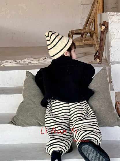 トレーナー・フーディ キッズトップス ボアフリース刺繍ハーフジップ長袖プルオーバー【mh0008384】