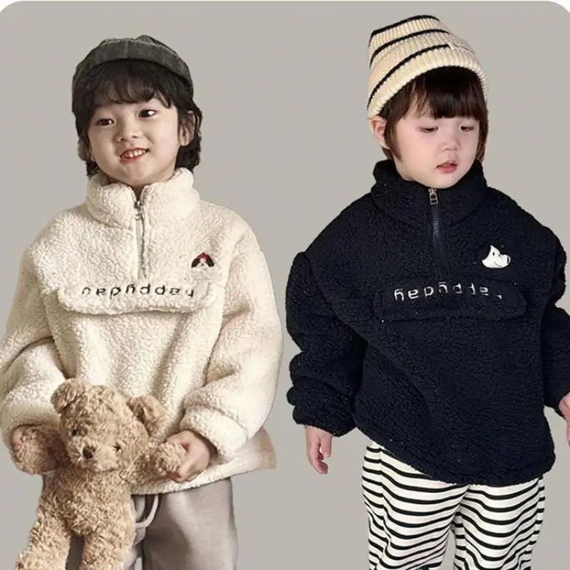 トレーナー・フーディ キッズトップス ボアフリース刺繍ハーフジップ長袖プルオーバー【mh0008384】