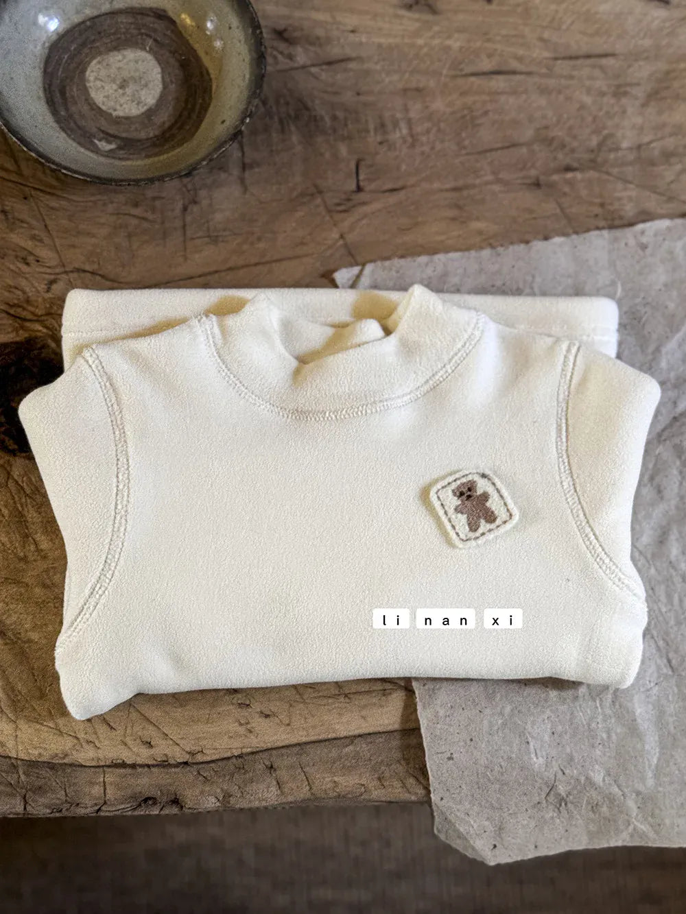 長袖Tシャツ Apricot / 90cm 24M / 取り寄せ（7〜21日） キッズトップス ワンポイント刺繍無地/ボーダーフリース長袖Tシャツ【mh0007857】