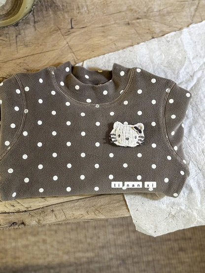 長袖Tシャツ Coffee white spots / 90cm 24M / 取り寄せ（7〜21日） キッズトップス ワンポイント刺繍無地/ボーダーフリース長袖Tシャツ【mh0007857】